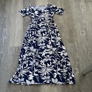 Navy Blue and White Floral Maxi Dress